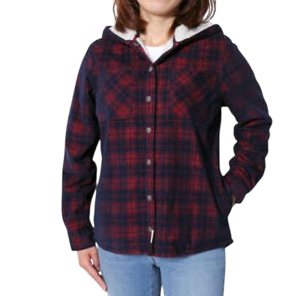 Soho Threads Corduroy Jacket Sherpa Fleece Hooded Plaid Blue Red M